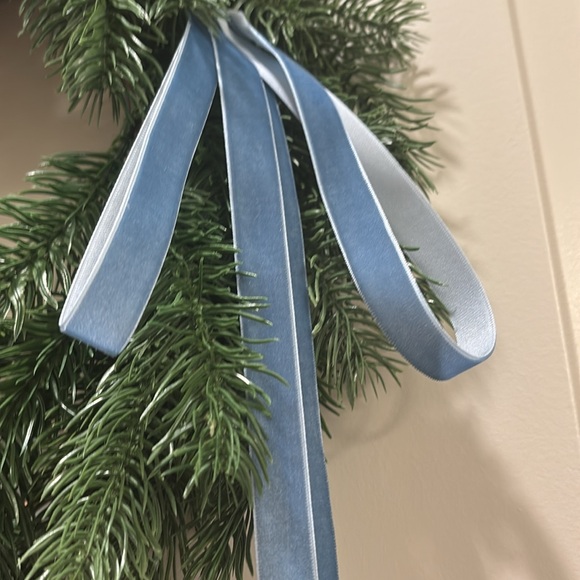 Real Touch Holiday Wreath Blue Velvet Farmhouse CottageCore Blue Wreath Final - Picture 2 of 6